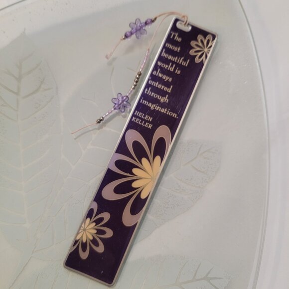 Sacchi Metal Bookmark Purple Floral Boho - Helen Keller Quote - Picture 1 of 8